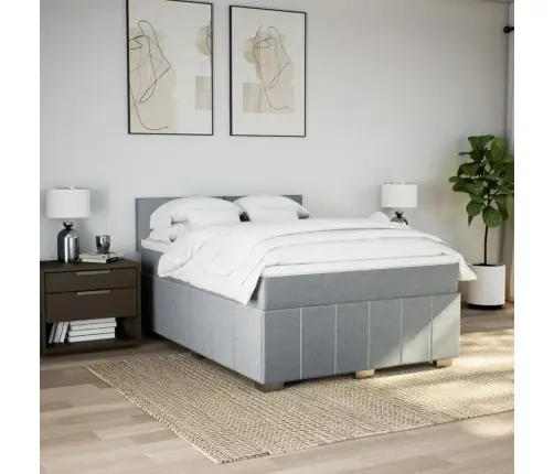 Atsperu Gulta Ar Matraci, Gaiši Pelēka Audums, 140X190 Cm Vidaxl