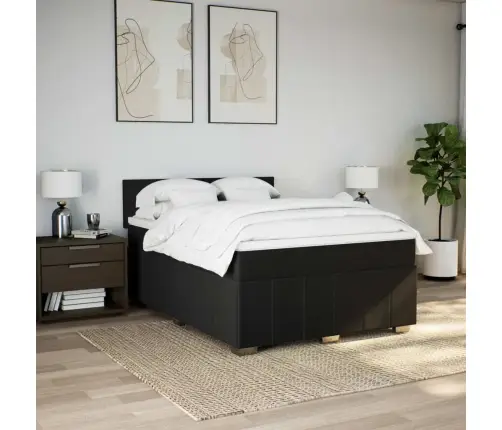 Atsperu Gulta Ar Matraci, Melna Audums, 140X190 Cm Vidaxl