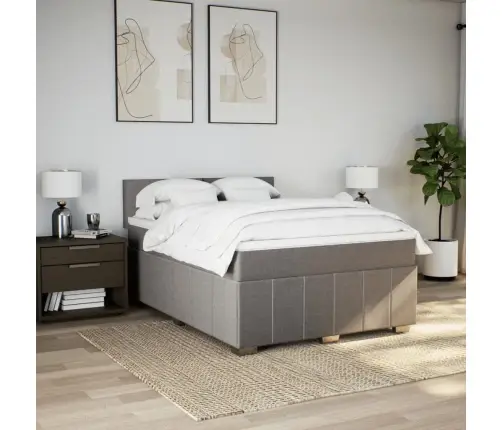 Atsperu Gulta Ar Matraci, Pelēkbrūns, 140X200 Cm, Audums Vidaxl