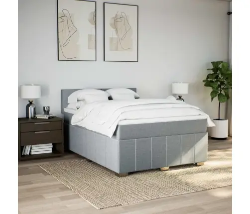 Atsperu Gulta Ar Matraci, Gaiši Pelēka Audums, 160X200 Cm Vidaxl