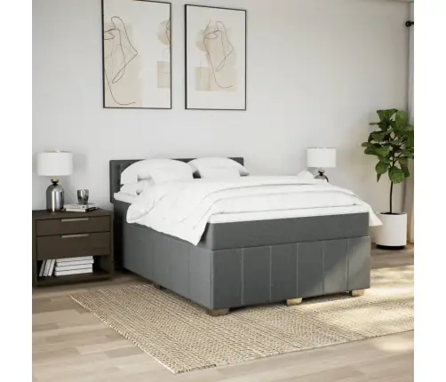 Atsperu Gulta Ar Matraci, Tumši Pelēks, 160X200 Cm, Audums Vidaxl