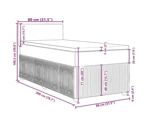 Kontinentaalvoodi Madratsiga, Must, 80X200 cm Kangas