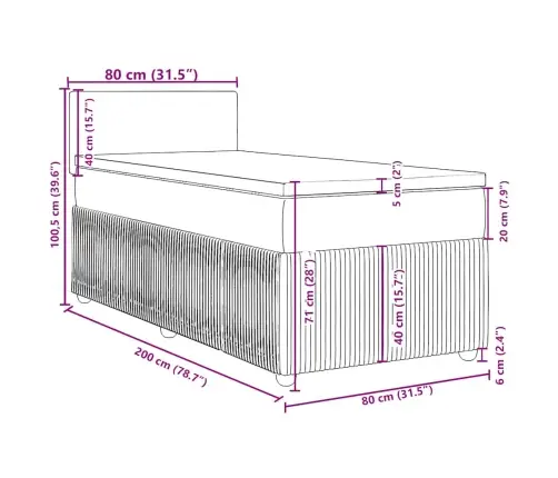 Atsperu Gultas Rāmis Ar Matraci, Krēmkrāsas, 80X200 Cm, Audums Vidaxl