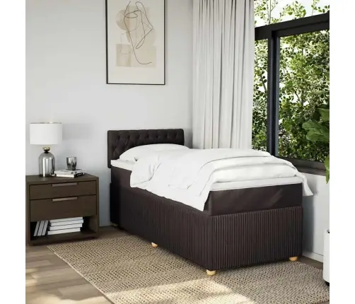 Atsperu Gultas Rāmis Ar Matraci, Tumši Brūna, 80X200 Cm, Audums Vidaxl