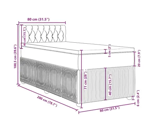 Atsperu Gultas Rāmis Ar Matraci, Tumši Brūna, 80X200 Cm, Audums Vidaxl