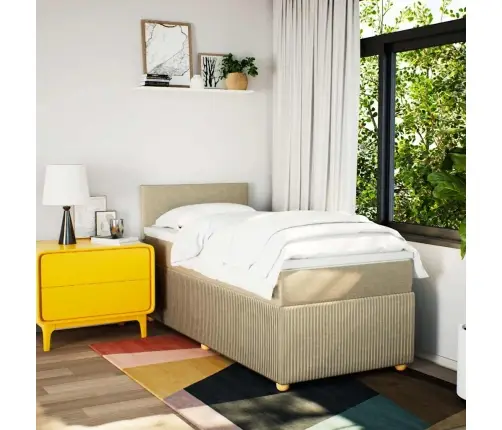 Lova Su Spyruoklėmis Ir Čiužiniu, Kreminė, 90X190 cm Audinys