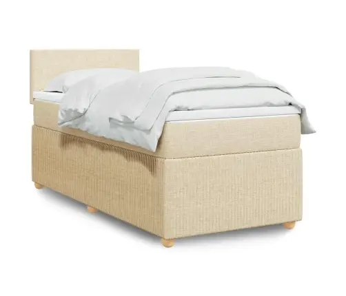 Lova Su Spyruoklėmis Ir Čiužiniu, Kreminė, 90X190 cm Audinys