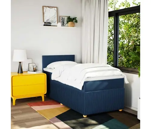 Atsperu Gultas Rāmis Ar Matraci, Zils, 90X190 Cm, Audums Vidaxl