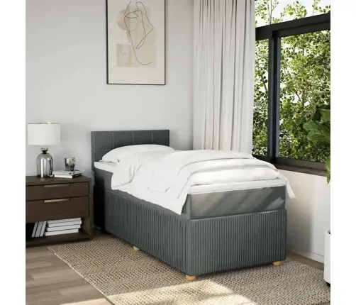 Atsperu Gulta Ar Matraci, Tumši Pelēka, 90X190 Cm, Audums Vidaxl