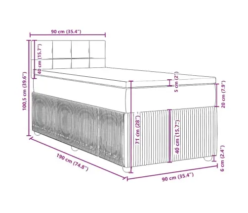 Atsperu Gulta Ar Matraci, Tumši Pelēka, 90X190 Cm, Audums Vidaxl