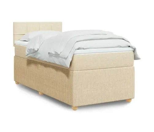 Atsperu Gulta Ar Matraci, Krēmkrāsas, 90X190 Cm, Audums Vidaxl