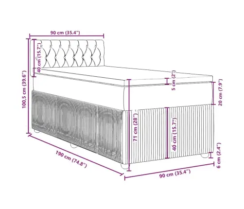 Atsperu Gulta Ar Matraci, Melna, 90X190 Cm, Audums Vidaxl