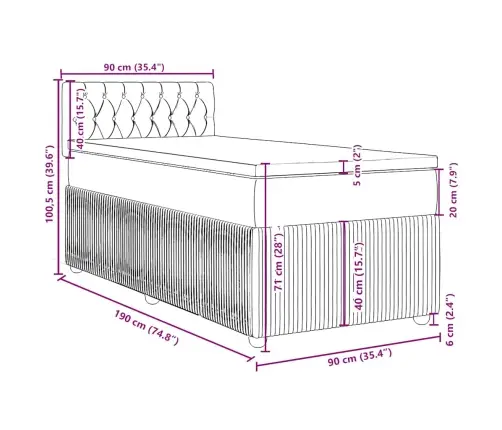 Atsperu Gulta Ar Matraci, Pelēkbrūns, 90X190 Cm, Audums Vidaxl