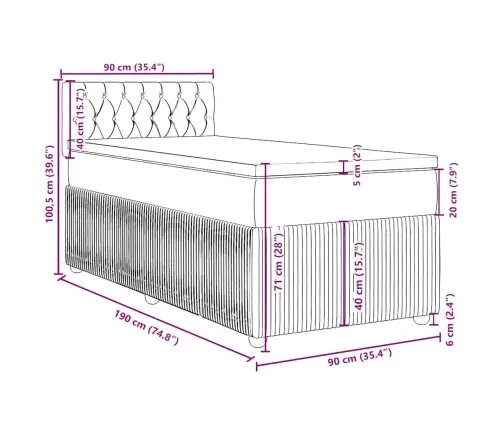 Lova Su Spyruoklėmis Ir Čiužiniu, Kreminė, 90X190 cm Audinys