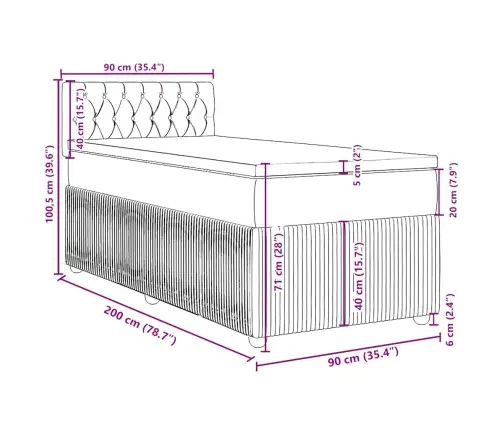 Lova Su Spyruoklėmis Ir Čiužiniu, Pilka, 90X200 cm Audinys