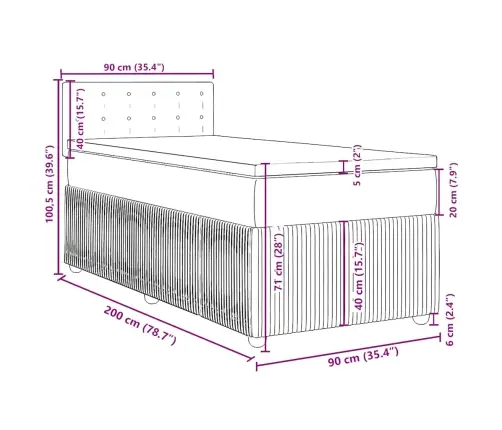 Atsperu Gultas Rāmis Ar Matraci, Melna, 90X200 Cm, Audums Vidaxl