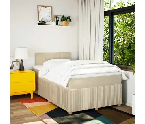 Lova Su Spyruoklėmis Ir Čiužiniu, Kreminė, 120X190cm Audinys