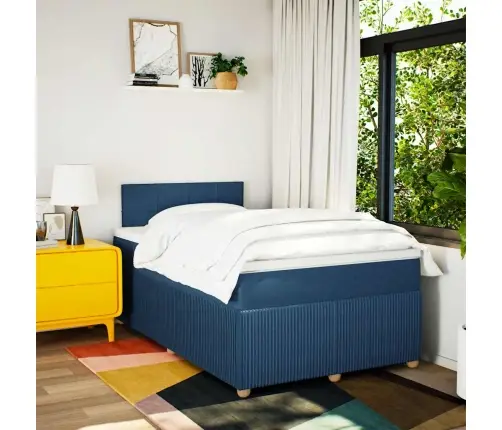 Lova Su Spyruoklėmis Ir Čiužiniu, Mėlyna, 120X190cm Audinys