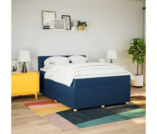 Lova Su Spyruoklėmis Ir Čiužiniu, Mėlyna, 140X190 cm Audinys