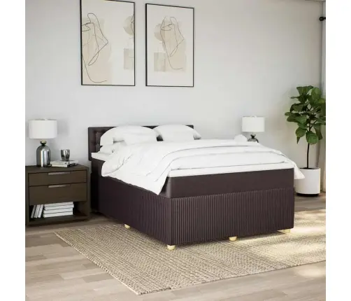 Atsperu Gultas Rāmis Ar Matraci, Tumši Brūna, 140X190Cm, Audums Vidaxl