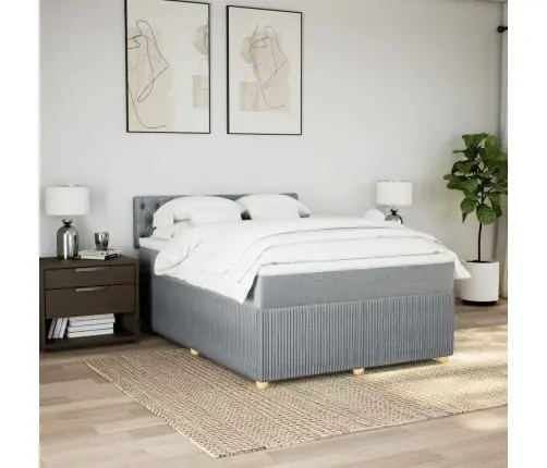 Atsperu Gultas Rāmis Ar Matraci, Gaiši Pelēka Audums, 140X200Cm Vidaxl