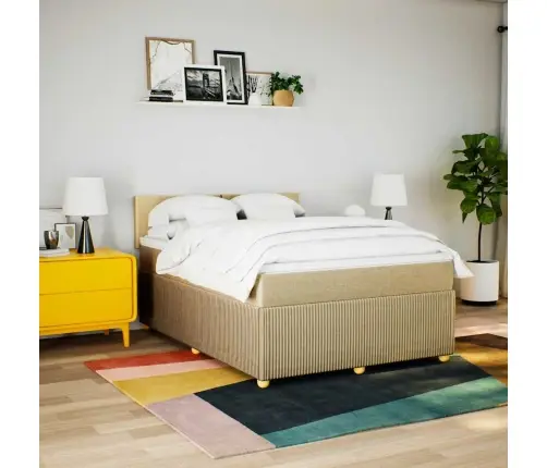 Atsperu Gulta Ar Matraci, Krēmkrāsas, 160X200 Cm, Audums Vidaxl