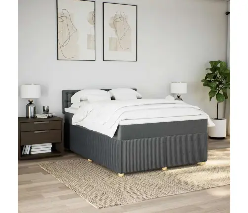 Atsperu Gulta Ar Matraci, Tumši Pelēks, 160X200 Cm, Audums Vidaxl