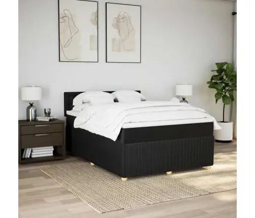 Lova Su Spyruoklėmis Ir Čiužiniu, Juoda, 160X200 cm Audinys