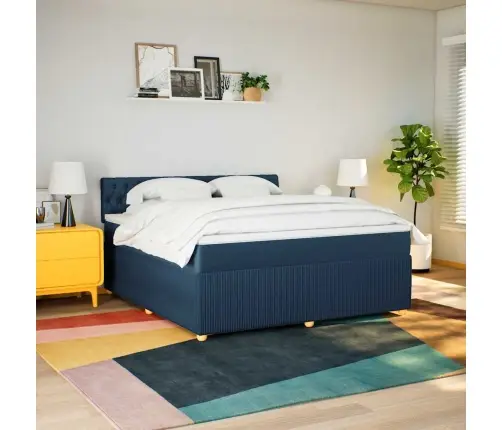 Lova Su Spyruoklėmis Ir Čiužiniu, Mėlyna, 180X200 cm Audinys