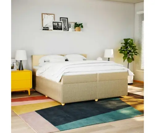 Atsperu Gultas Rāmis Ar Matraci, Krēmkrāsas Audums, 200X200 Cm Vidaxl