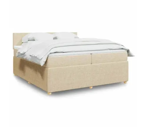 Atsperu Gultas Rāmis Ar Matraci, Krēmkrāsas Audums, 200X200 Cm Vidaxl