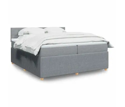 Atsperu Gulta Ar Matraci, Gaiši Pelēka Audums, 200X200Cm Vidaxl