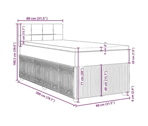 Kontinentaalvoodi Madratsiga, Tumeroheline, 80X200 cm Samet