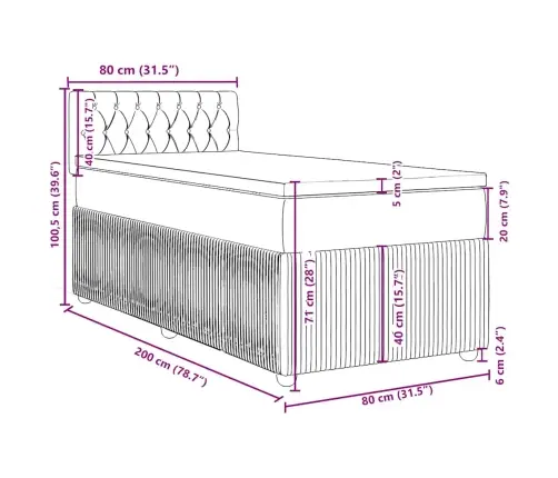 Atsperu Gulta Ar Matraci, Gaiši Pelēka Samts, 80X200 Cm Vidaxl