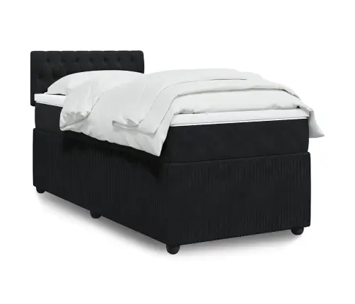 Lova Su Spyruoklėmis Ir Čiužiniu, Juoda, 80X200cm Aksomas