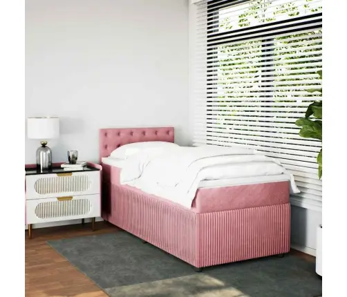 Atsperu Gulta Ar Matraci, Rozā Samts, 90X190 Cm Vidaxl