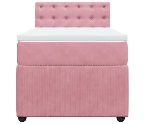 Atsperu Gulta Ar Matraci, Rozā Samts, 90X190 Cm Vidaxl