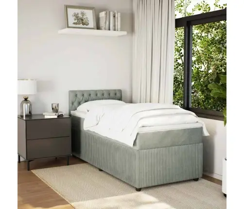 Atsperu Gulta Ar Matraci, Gaiši Pelēka Samts, 90X190 Cm Vidaxl