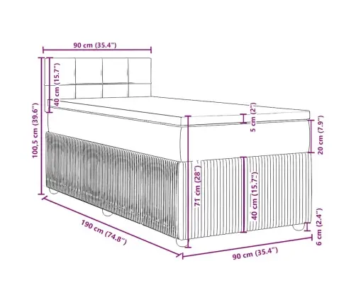 Kontinentaalvoodi Madratsiga, Helehall, 90X190 cm Samet