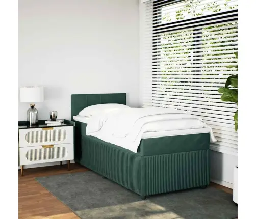 Atsperu Gulta Ar Matraci, Tumši Zaļš Samts, 90X190 Cm Vidaxl