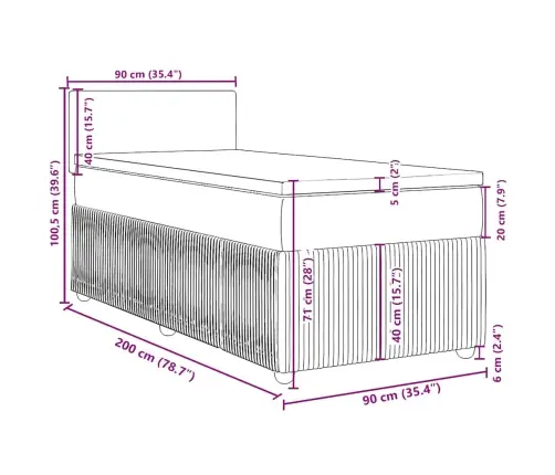 Kontinentaalvoodi Madratsiga, Tumehall, 90X200 cm Samet