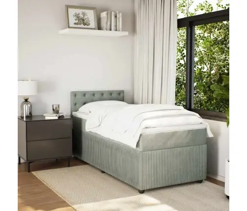 Lova Su Spyruoklėmis Ir Čiužiniu, Pilka, 90X200 cm Aksomas