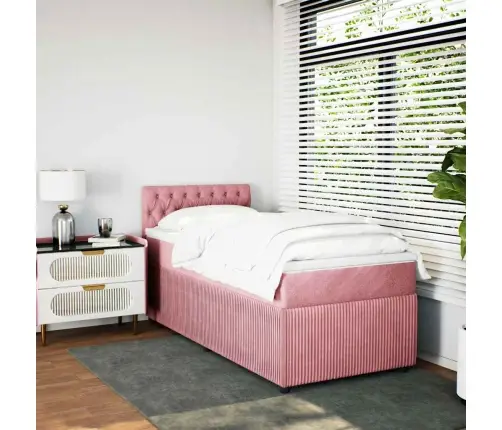 Atsperu Gulta Ar Matraci, Rozā Samts, 90X200 Cm Vidaxl
