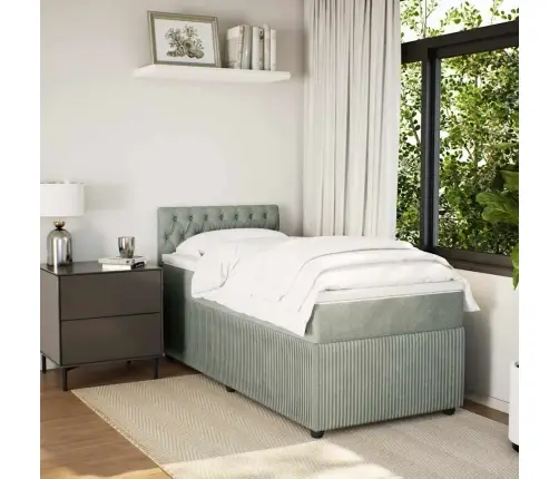 Lova Su Spyruoklėmis Ir Čiužiniu, Pilka, 100X200 cm Aksomas