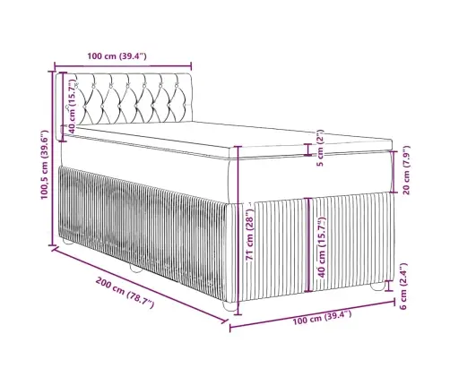 Lova Su Spyruoklėmis Ir Čiužiniu, Pilka, 100X200 cm Aksomas