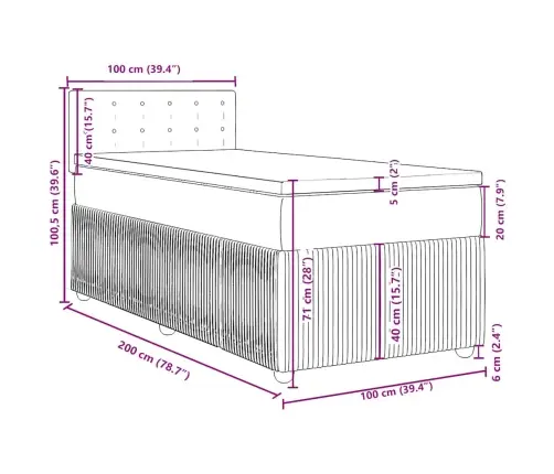 Kontinentaalvoodi Madratsiga, Helehall, 100X200 cm Samet