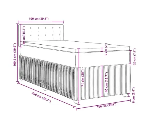 Atsperu Gulta Ar Matraci, Zils Samts, 100X200 Cm Vidaxl