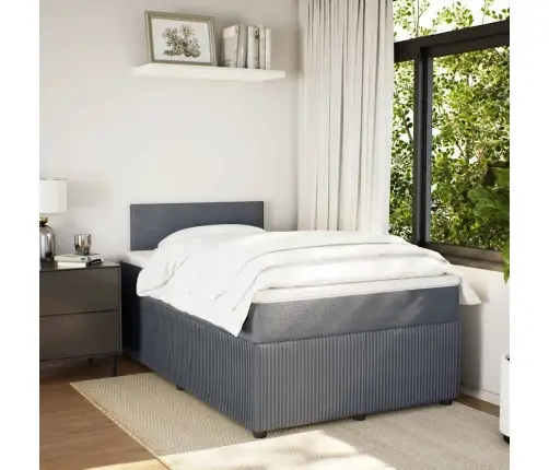 Lova Su Spyruoklėmis Ir Čiužiniu, Pilka, 120X190cm Aksomas