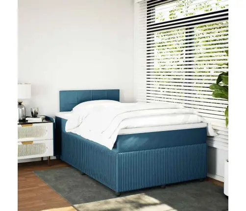 Atsperu Gulta Ar Matraci, Zils Samts, 120X190 Cm Vidaxl