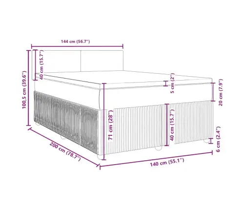 Kontinentaalvoodi Madratsiga, Must, 140X200 cm Samet